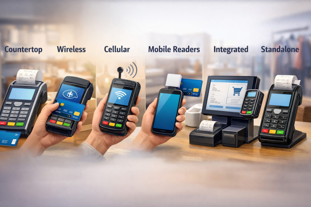 Terminal types explained (countertop, wireless, cellular, mobile readers, integrated vs standalone)