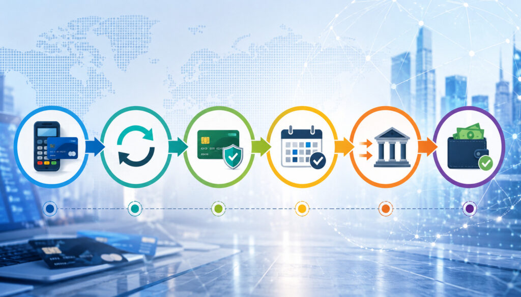 Payment processing flow from authorization to settlement