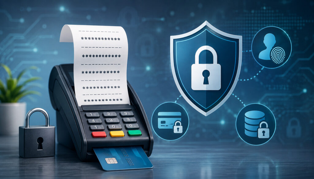 PCI DSS receipt masking and secure payment data protection illustration