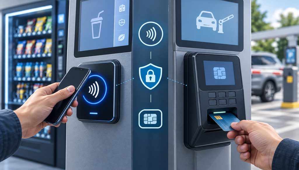 Contactless and chip-insert readers for self-service payments