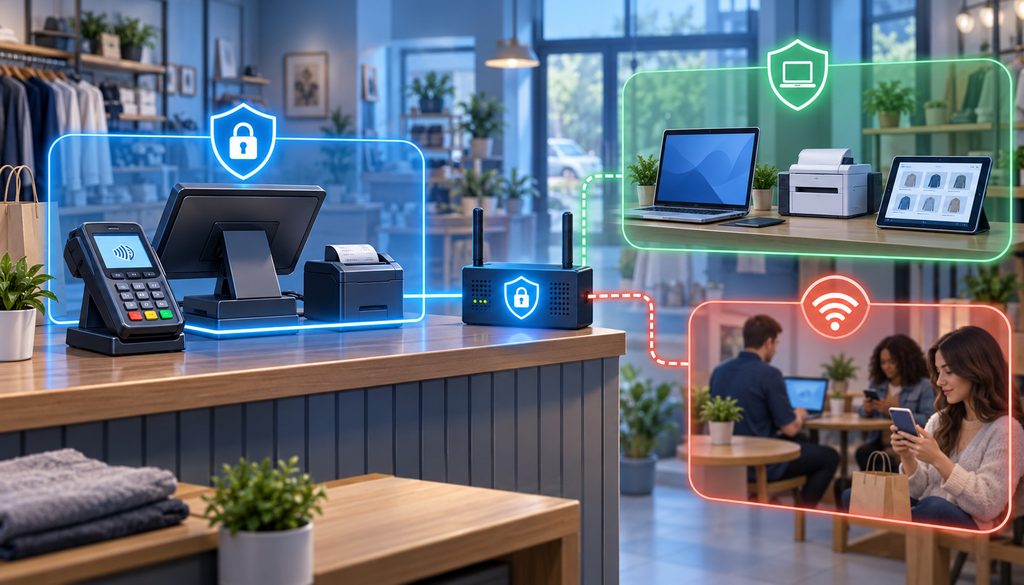 PCI network segmentation separating payment, business, and guest Wi-Fi networks